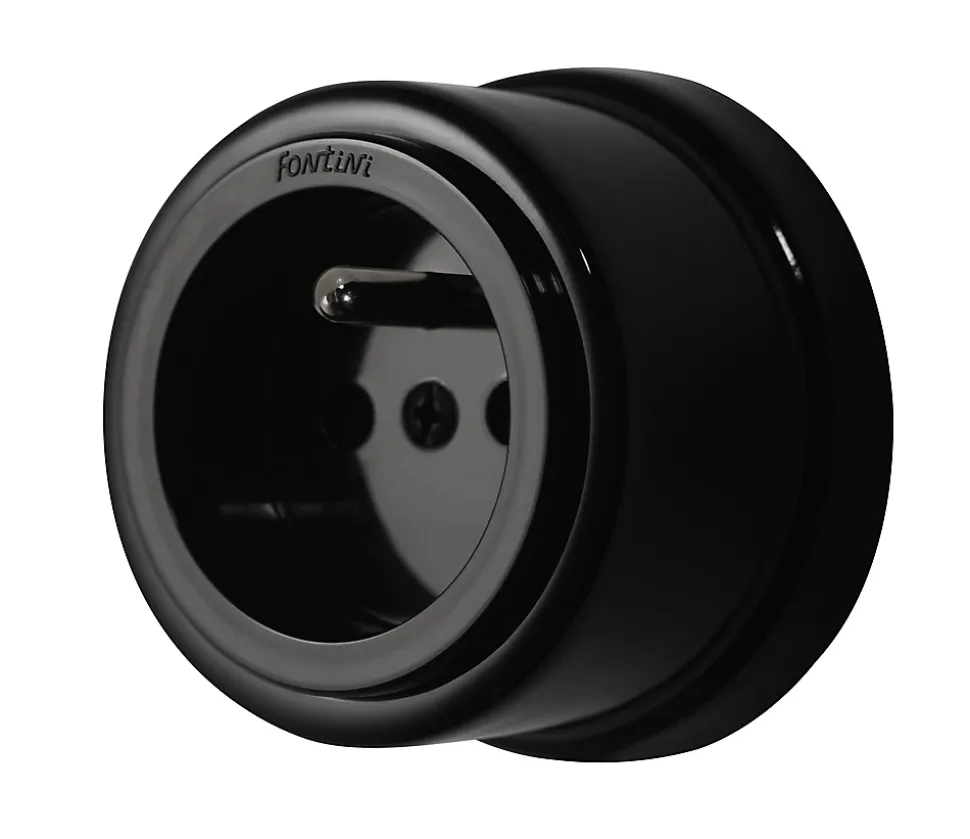 Prise 2 pôles + terre 16A Fontini Garby Porcelaine noire ronde