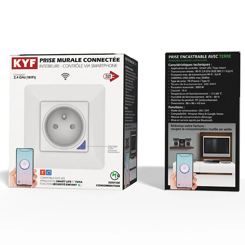 2 Prises encastrées 3000W Wifi + Suivi de consommation