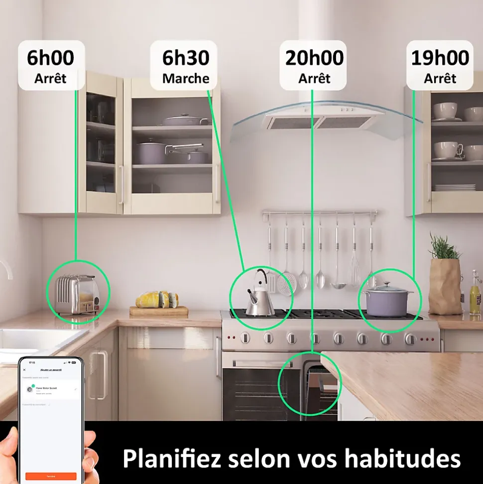 3 Prises intérieures 3680W connectées Wifi+ 3 Interrupteurs ON/OFF