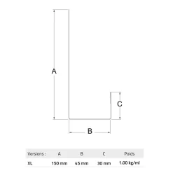 Profil acier pour bardage et parement Le Profileur Français U XL45 noir mat L.2,3 m
