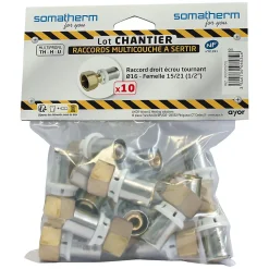 Raccord droit à sertir tube multicouche Ø16 mm femelle 1/2 Somatherm for you 10 pièces