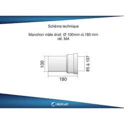 Raccord - Pipe droite mâle - 100mm - Couleur blanche - Idéale pour installations sanitaires