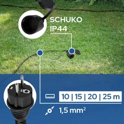 Rallonge de jardin noire Schuko 25 m 3x1,5 mm² IP44 HOROZ