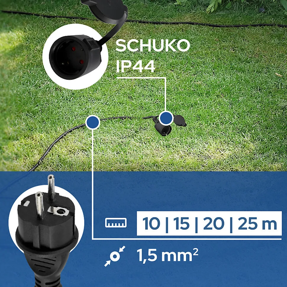 Rallonge de jardin noire Schuko 15 m 3x1,5 mm² IP44 HOROZ