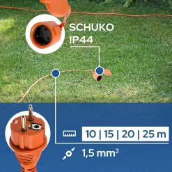 Rallonge de jardin orange Schuko 25 m 3x1,5 mm² IP44 HOROZ