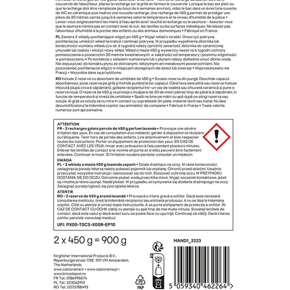 Recharge pour absorbeur d'humidité GoodHome 2 galets lavande 20m² 450g
