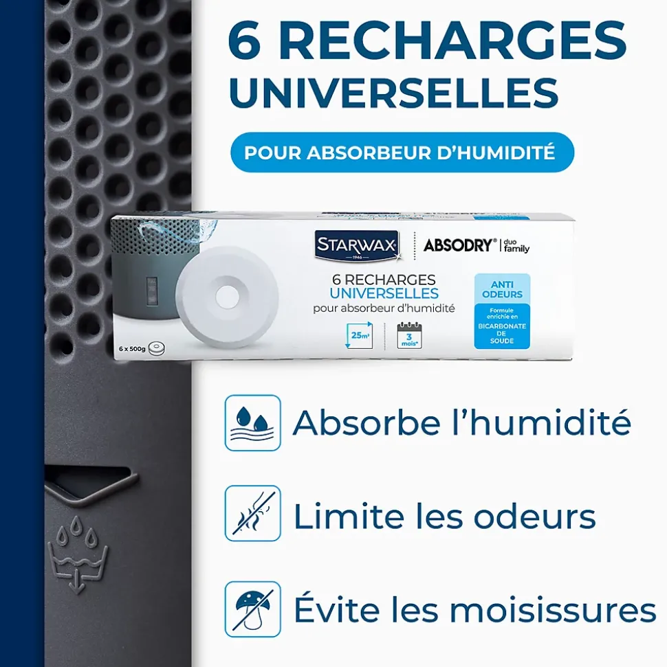 6 recharges de 500g universelles pour absorbeur d'humidité Starwax
