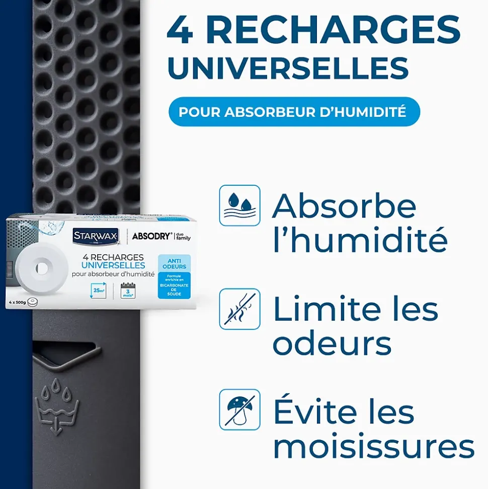 4 recharges de 500g universelles pour absorbeur d'humidité Starwax