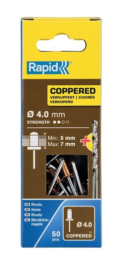 Rivet cuivre ø4.0 x 10 mm + foret Rapid, lot de 50