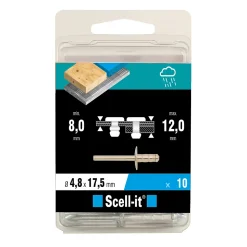 Rivet ø4.8 x 17.5 mm tête large charge max 300kg, 10 pièces