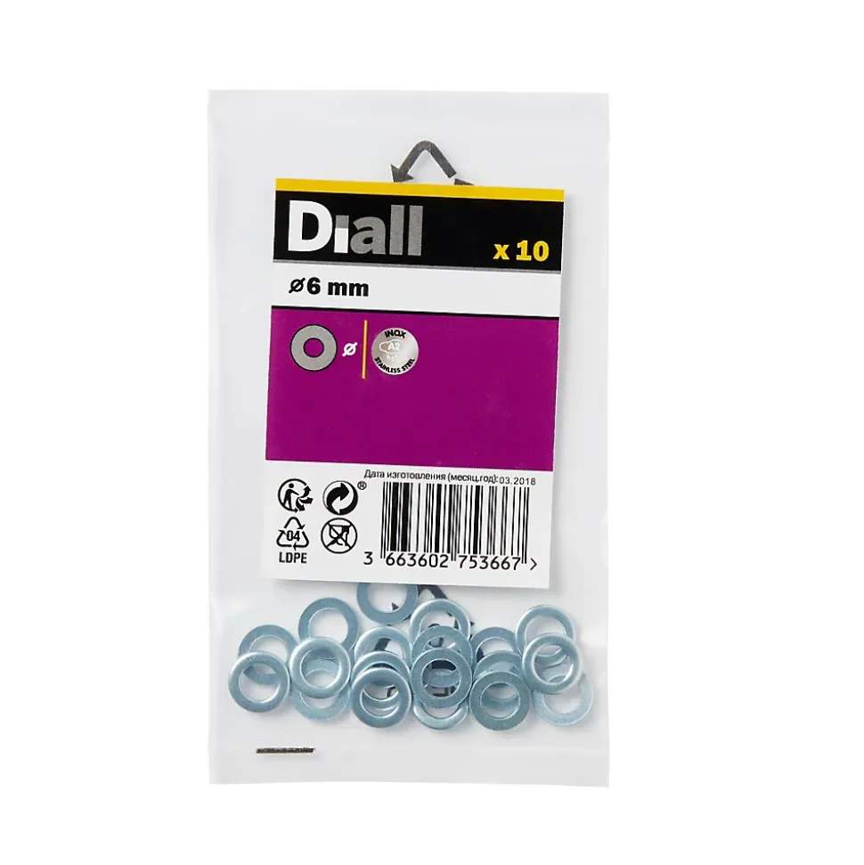 Rondelles plates de taille moyenne en acier inoxydable A2 ø 6mm - 10 pièces