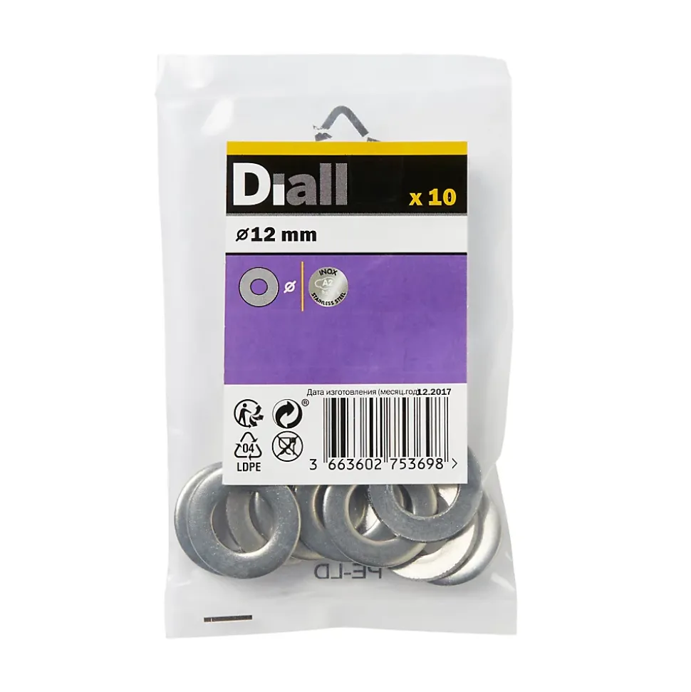 Rondelles plates de taille moyenne en acier inoxydable A2 ø 12mm - 10 pièces
