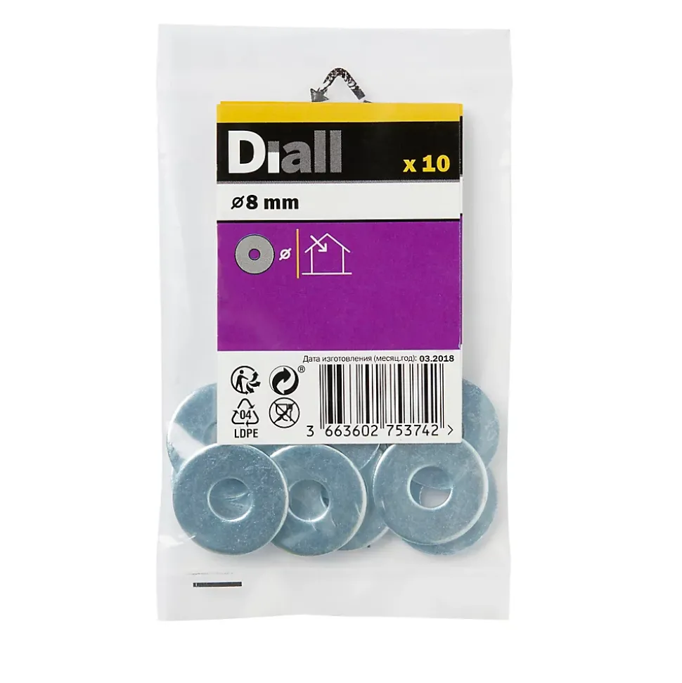 Rondelles plates larges en acier au carbone ø 8mm - 10 pièces