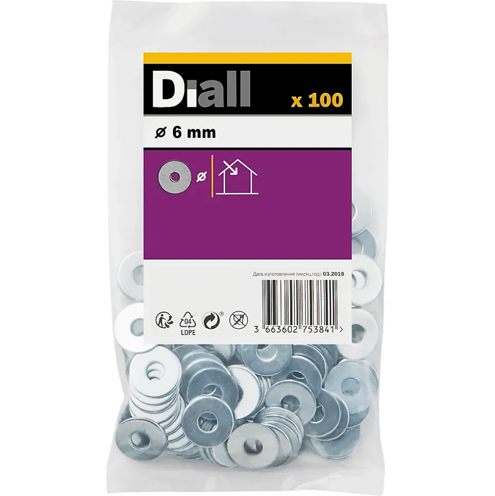 Rondelles plates larges en acier au carbone ø 6mm - 100 pièces