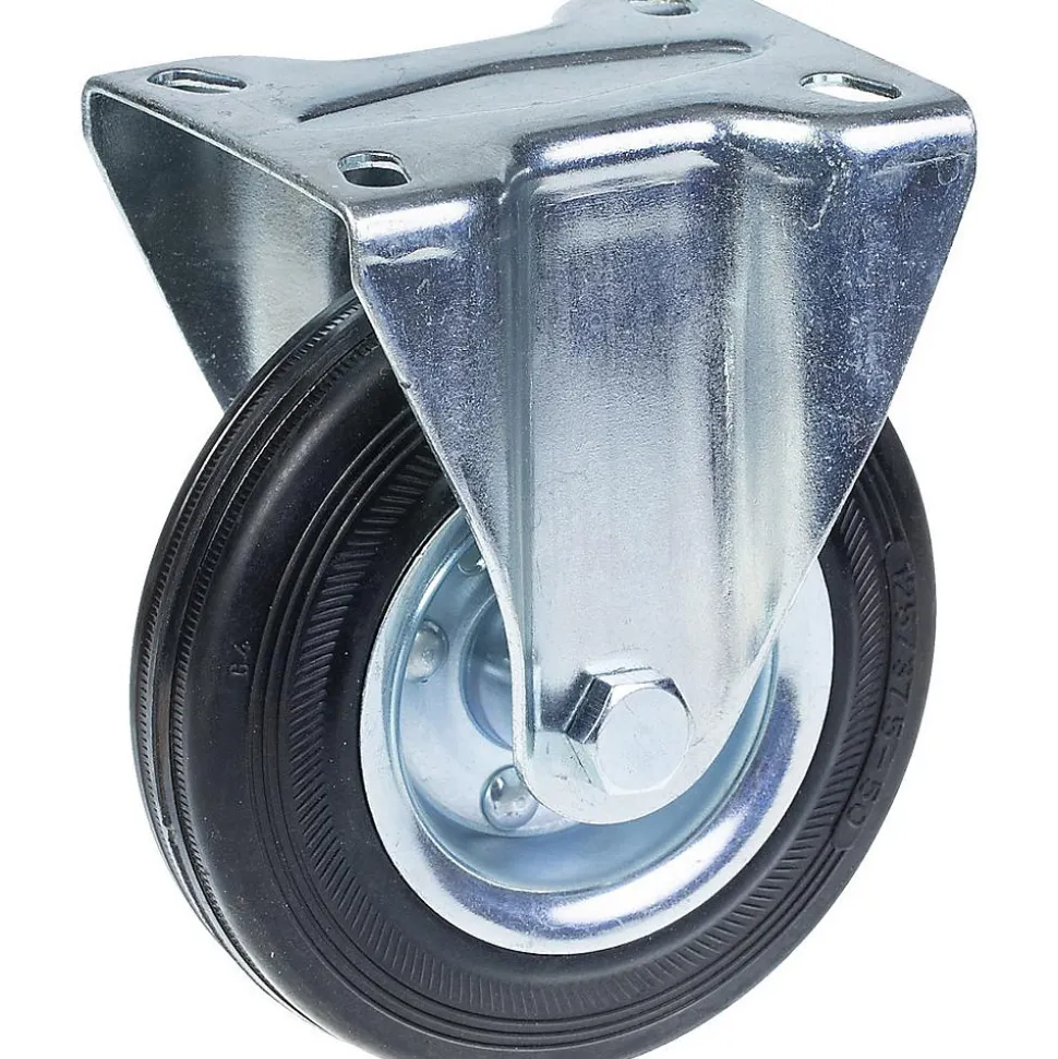 Roulette fixe de 125 mm avec caoutchouc noir sur roue centrale en acier embouti