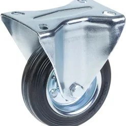 Roulette fixe de 100 mm avec caoutchouc noir sur roue centrale en acier embouti