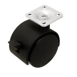 Roulette jumelée pivotante avec frein ø50 mm, plaque ø38 mm, charge max 40kg