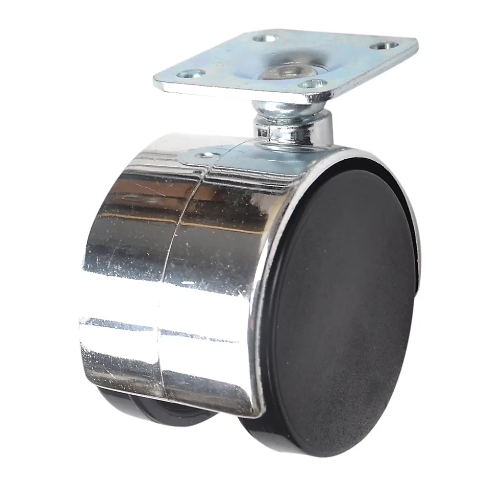 Roulette jumelée pivotante sans frein ø50 mm, plaque 38 x 38 mm, charge max 40 kg