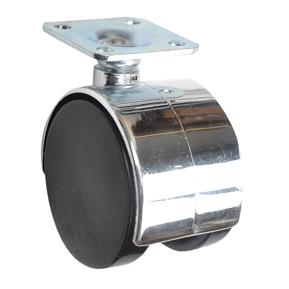 Roulette jumelée pivotante sans frein ø50 mm, plaque 38 x 38 mm, charge max 40 kg