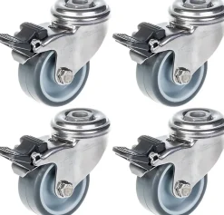 Roulette 50mm 2" en acier inoxydable caoutchouc gris, pivotante avec frein, 160kg, jeu de 4