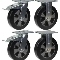 Roulette 200mm 8" frein caoutchouc noir & fixe capacité 1800kg, jeu de 4