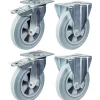 Roulette 200mm 8" frein en caoutchouc gris & fixe capacité 820kg, jeu de 4