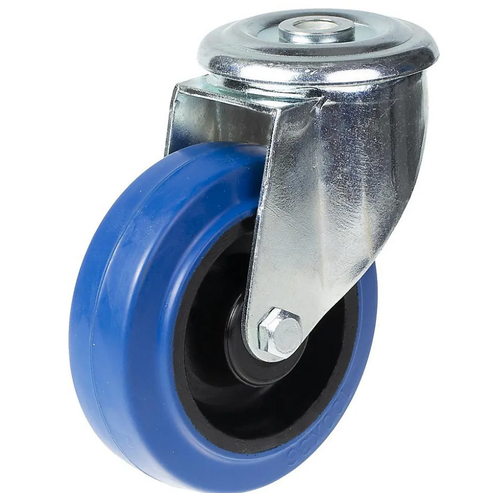 Roulette pivotante de 100 mm avec caoutchouc élastique bleu sur roue centrale en nylon