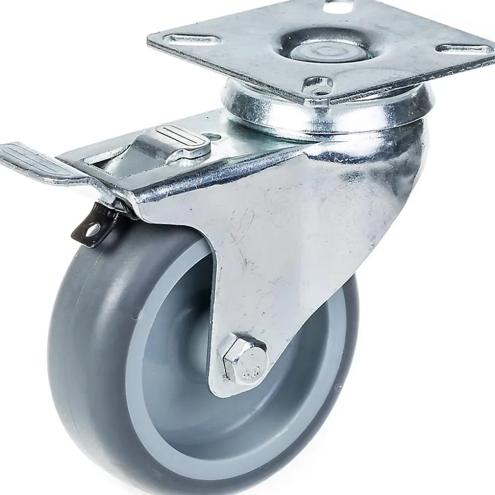 Roulette pivotante/frein de 75 mm en caoutchouc TPR gris sur roue centrale en polypropylène