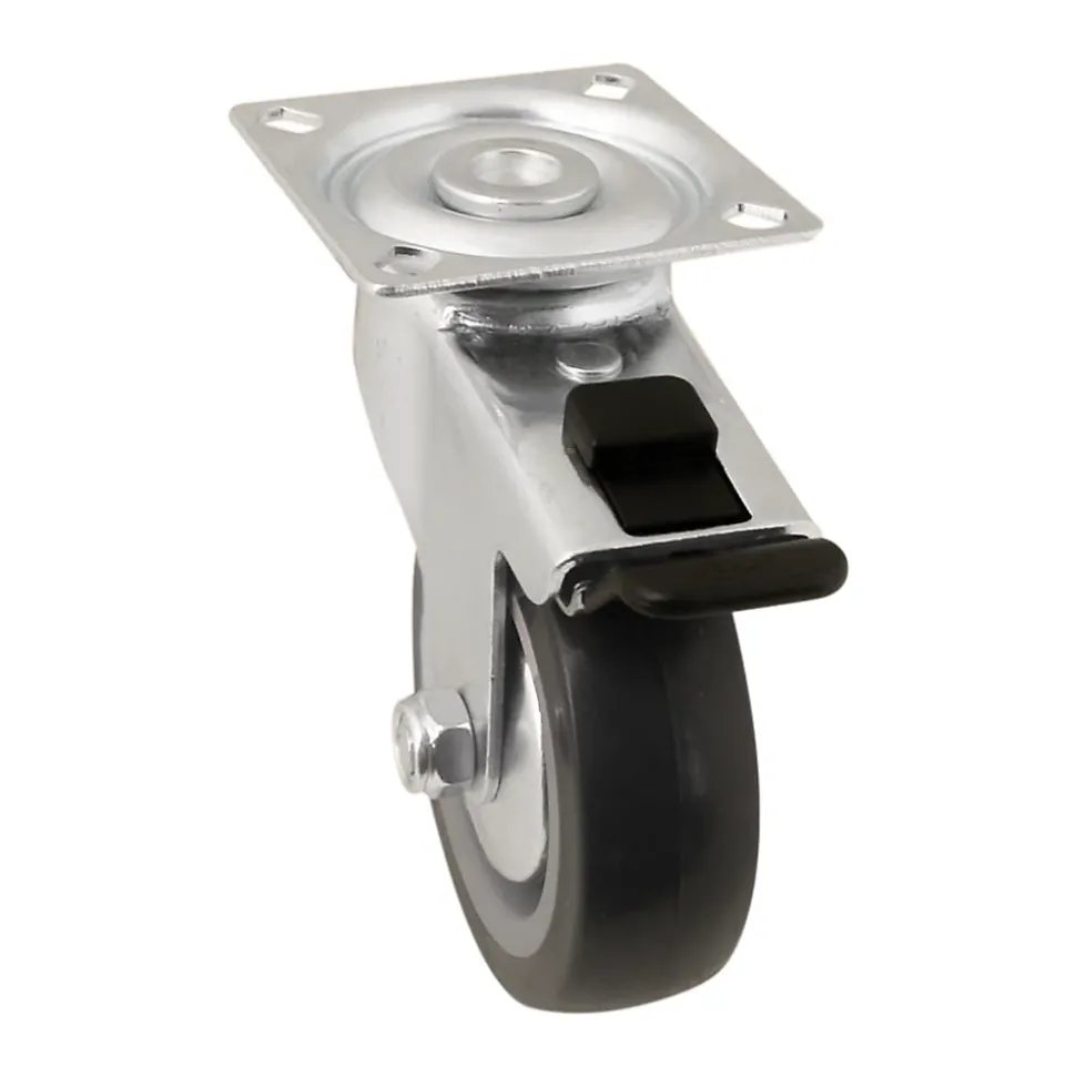 Roulette pivotante sur plaque grise ø7.5 cm avec freins, charge max 60 kg