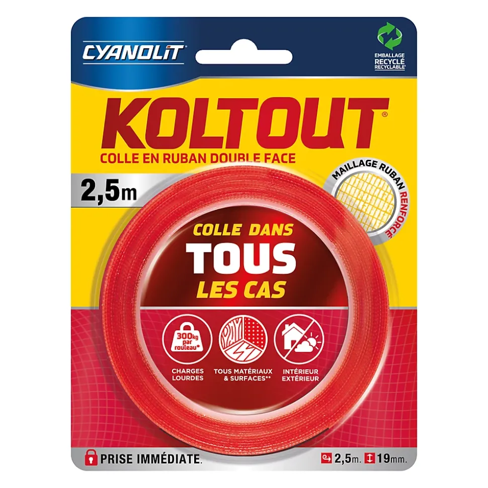 Ruban adhésif double face Cyanolit Koltout Express 2,5 m x 19 mm