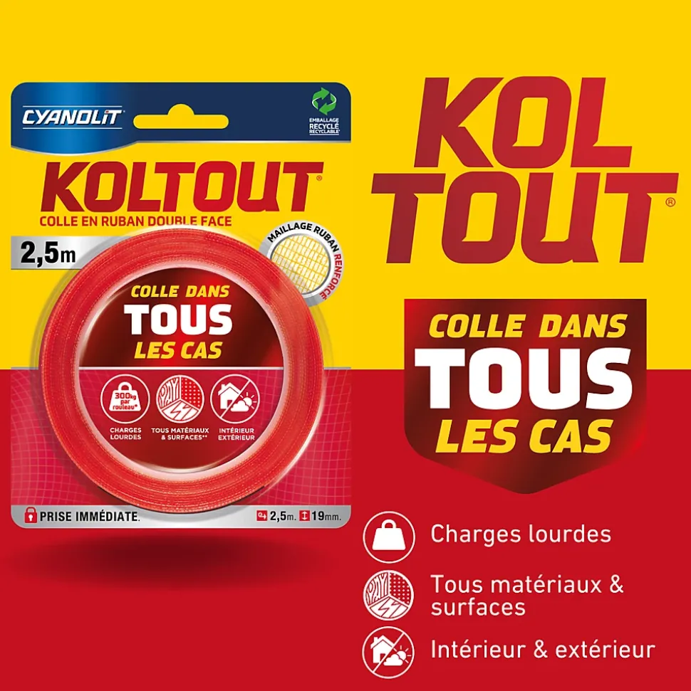 Ruban adhésif double face Cyanolit Koltout Express 2,5 m x 19 mm