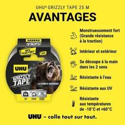 Ruban adhésif UHU Grizzly tape noir 25 m