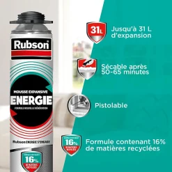 RUBSON Pack de 6 Mousses Expansives Énergie Pistolable Gris 750ml + Nettoyant CL12 + Pistolet