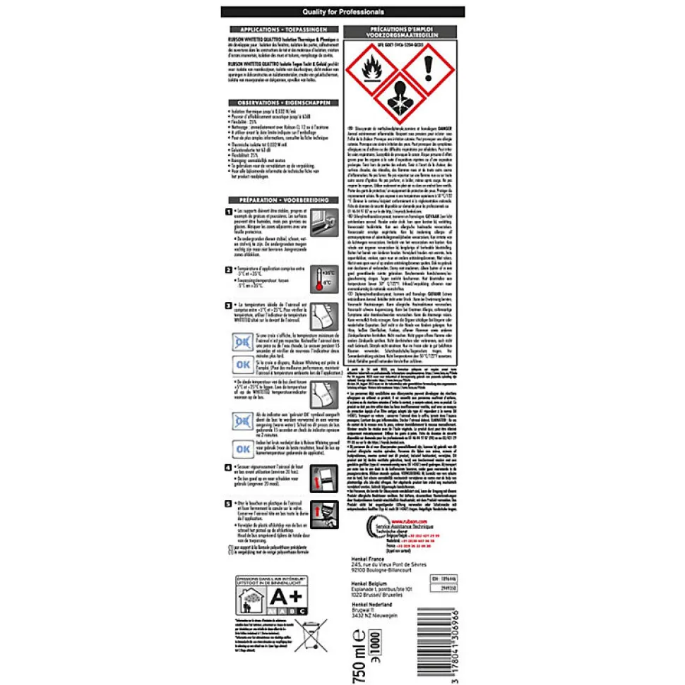 RUBSON WhiteTeq Mousse expansive pistolable 750ml - Isolation thermique et phonique