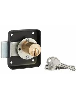 Serrure de meuble en applique pour porte d'ameublement, droite, axe 35mm, 70x60mm, noir, 3 clés - THIRARD