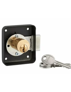 Serrure de meuble en applique pour porte d'ameublement, gauche, axe 35mm, 70x60mm, noir, 3 clés - THIRARD