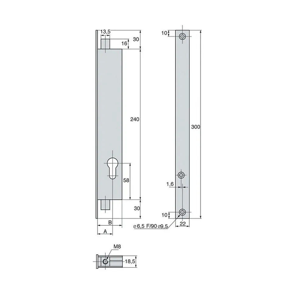 Serrure à larder 2 points à engrénage variaxe 39mm - STREMLER - 2271.39.0