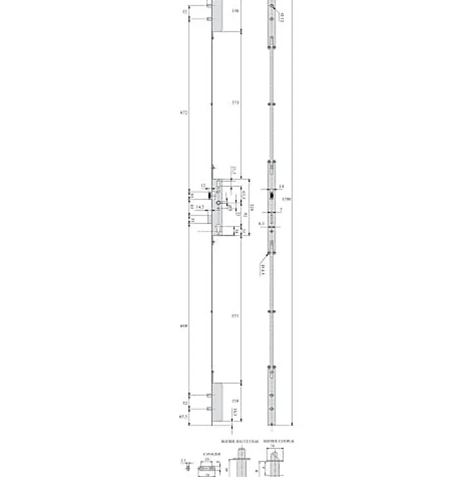Serrure à larder 3 points TF pour profil acier pêne dormant demi-tour Série 6270 axe 30mm hauteur 1700mm - STREMLER - 6270.45.0
