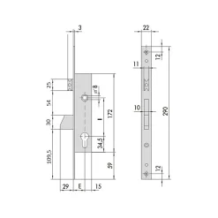 Serrure monopoint à larder profil étroit à pêne basculant et demi-tour axe 35mm - CISA - CIS4621535