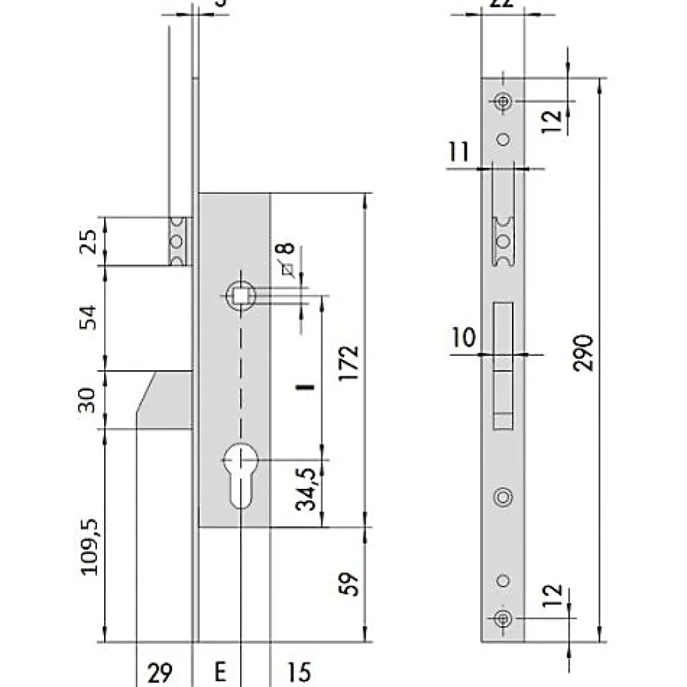 Serrure monopoint à larder profil étroit à pêne basculant et demi-tour axe 35mm - CISA - CIS4621535