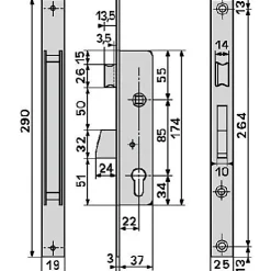 Serrure monopoint à larder profil étroit pêne dormant demi-tour ELECTA axe 25mm - ISEO - 781251B