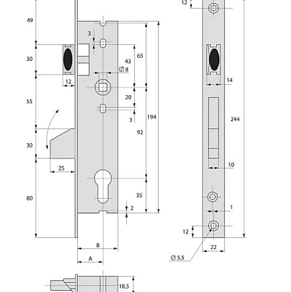 Serrure monopoint pêne dormant à bascule et demi-tour 41mm - STREMLER - 2360.41.0