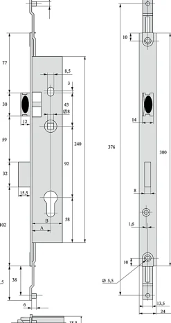 Serrure 3 points pêne dormant demi-tour 45mm pour tringle plate - STREMLER - 2270.45.TI