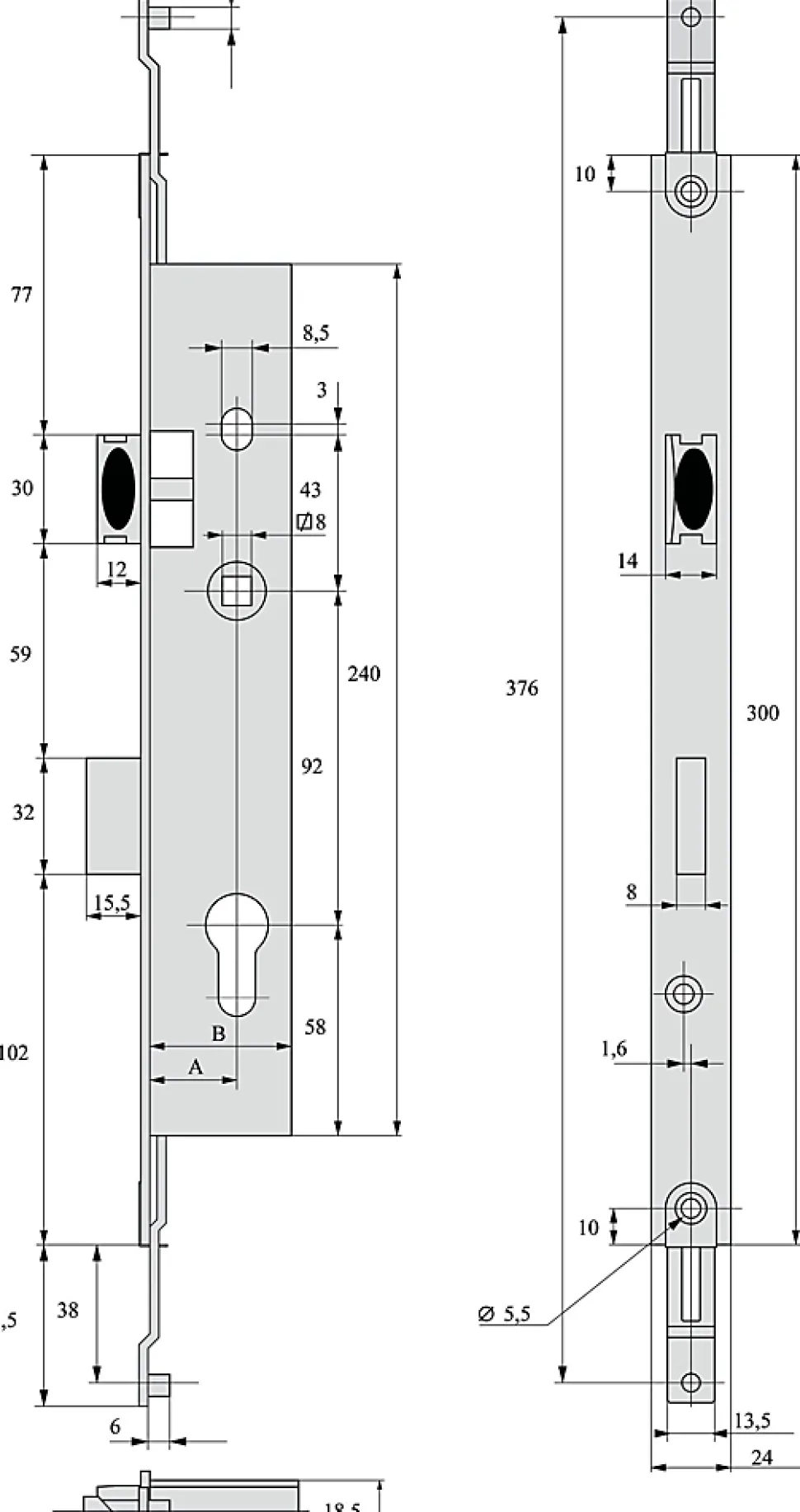 Serrure 3 points pêne dormant demi-tour 45mm pour tringle plate - STREMLER - 2270.45.TI