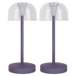 Set de 2 lampes de table LED rechargeables Gomba extérieur intérieur métal plastique couleur mûre hauteur 18,5cm