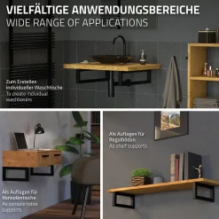 Set de 2x consoles murales support d'étagères en acier noir mat 500x150x30 mm