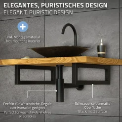 Set de 2x consoles murales support d'étagères en acier noir mat 500x150x30 mm
