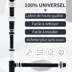 Siphon de Lavabo avec Bonde Pop Up Universel Noir Mat en Acier Inox et Laiton pour Salle de Bain