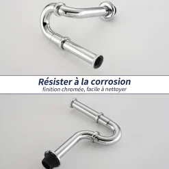 Siphon de Lavabo en Acier Inox Chrome Anti Odeur Tube Courbe en Forme de G Ouverture Quart de Tour pour Lavabo