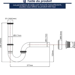 Siphon de Lavabo en Acier Inox Chrome Anti Odeur Tube Courbe en Forme de G Ouverture Quart de Tour pour Lavabo